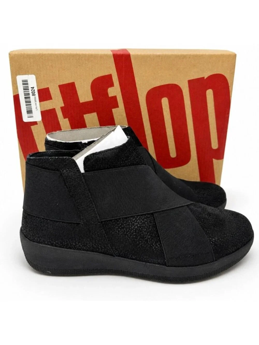 FitFlop Superflex Supportive Black Pebbled Leather Ankle Boots Womens 7 EU 38